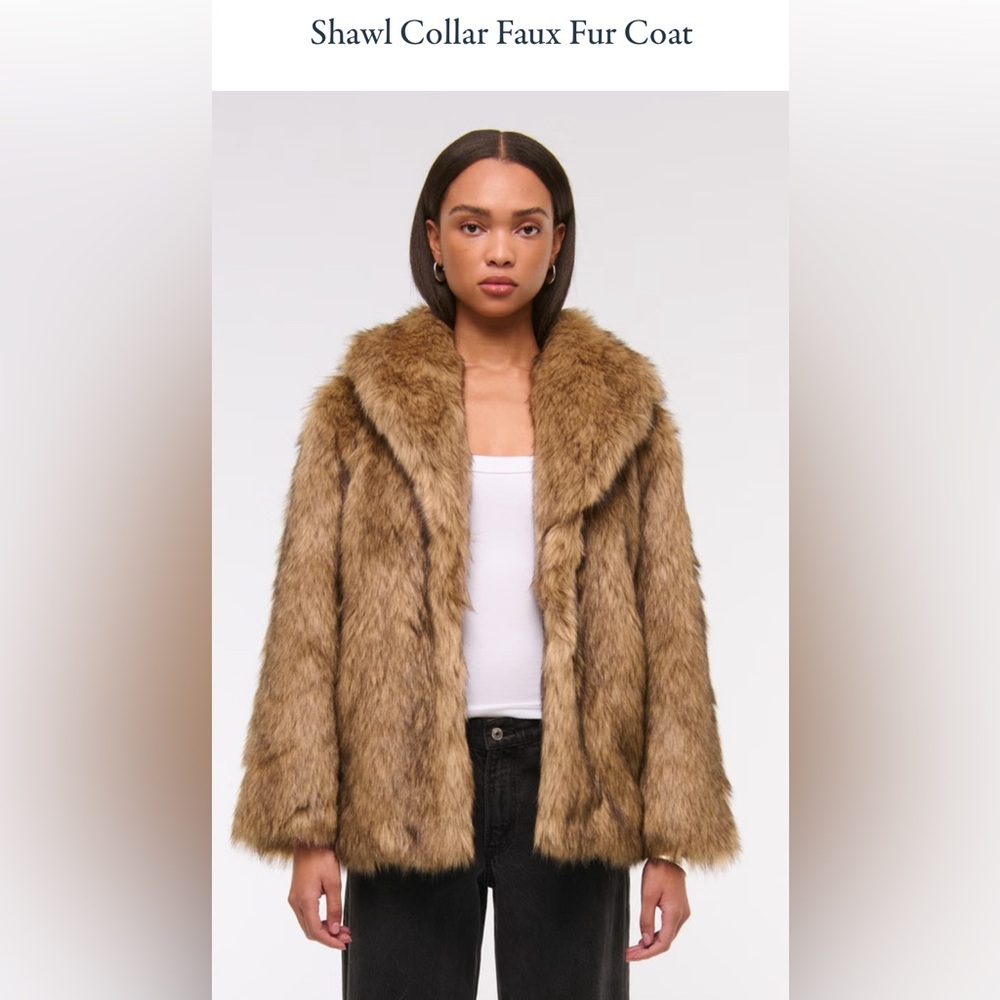 Shawl Collar Faux Fur Coat - Brown - Abercrombie